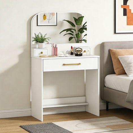 Tocador con espejo, mesa compacta con 3 cajones, blanco – ideal para dormitorios (1/5)
