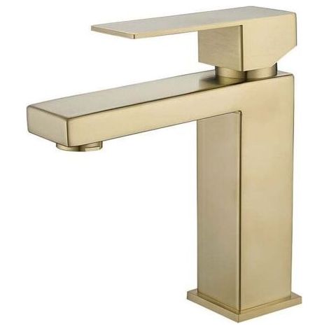 FOREHILL Robinet carré en or brossé, lavabo chaud et froid, lavabo de salle de bains, lavabo monotrou, robinet de salle de bains en or- (1/4)
