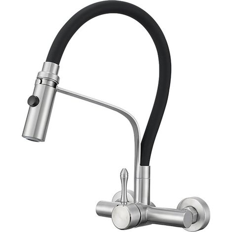 Rubinetto da cucina a parete con maniglia singola, 2 modalità, acciaio inox spazzolato, senza tubi flessibili - ALTRO (1/4)