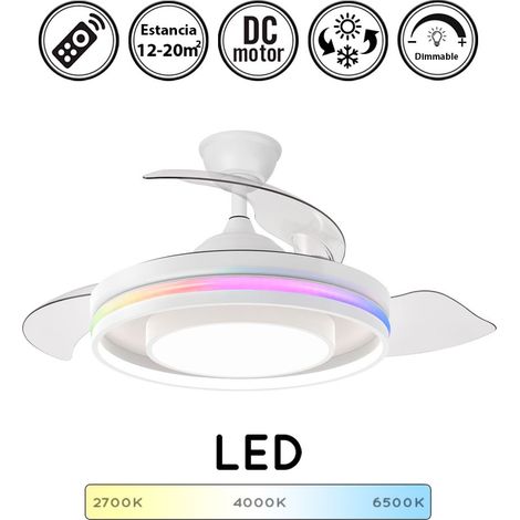 Ventilador de techo retráctil con luz silencioso DC con mando Pitufo blanco 107 cm invierno-verano color luz regulable (1/5)