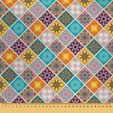 Tela decorativa para exteriores Oxford - colorido diseño a cuadros orientales I DR058 (1/5)