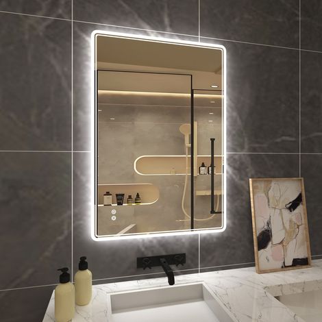 T&K Illuminated Bathroom LED Mirror 70x50cm, With Anti-Fog, 3-Colours Dimmable, Adjustable Brightness, Touch Control&Memory Function (1/5)