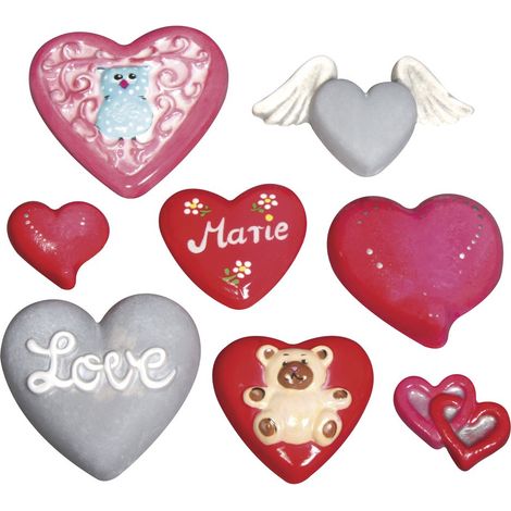 Moule en plastique PE-LD: cœurs, 8 motifs 3,5-7cm, transparent, 36017000
