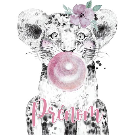 Papier peint panoramique enfant avec prénom personnalisable - Lion Chewing-Gum - 130 cm x 84 cm (1/2)