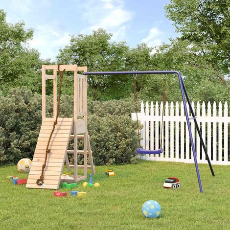 Aire de Jeux Maisonnette de jeu avec mur d'escalade balançoire Maison enfant exterieur bois de pin 44369 (1/5)