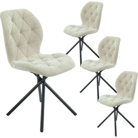 Lot de 4 chaises pivotantes en tissu déperlant beige avec piqûres décoratives losanges - NOLYA (1/5)
