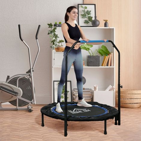 40" Foldable Mini Fitness Trampoline, with Adjustable Foam Handle, Blue