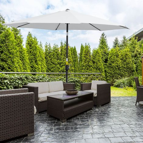 Parasol jardin Ø295x250cm manivelle mécanisme inclinable poteau métallique amovible terrasse piscine patio, blanc