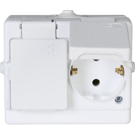 Kopp 130202002 - Presa schuko, per montaggio a parete in ambiente umido, a 2 ingressi, con coperchio ribaltabile, IP44, standard