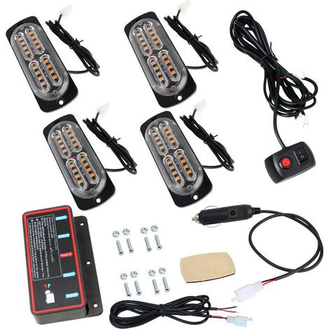 80 LED 1-to-4 Car Grille Flashing Warning Lights, 424 LED High Brightness Grille Lights, 12-24V -- Red