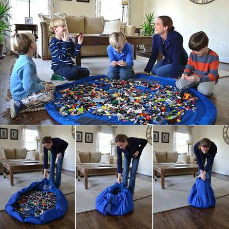 Filiyano – organisateur de jouets pour – Tapis de jeu pour enfants 100 cm (bleu) avec sac de rangement pliable pour jouets et organisateur de jouets (1/5)