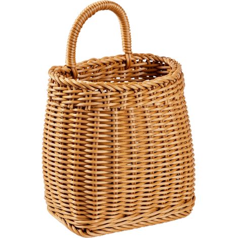 Corbeille Suspendue Imitation Rotin Marron 17/24.5cm 190/200g pour Décor Entrée Bureau Panier Stockage Multiusage Toilette Cosmetiques (1/5)
