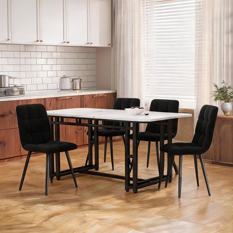 Set de table à manger noir en MDF et velours avec chaises (1/5)