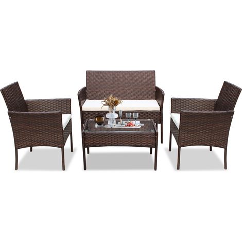SWANEW Mobili da giardino in vetro Set di sedute per balcone Set di mobili da giardino Divano marrone (1/5)
