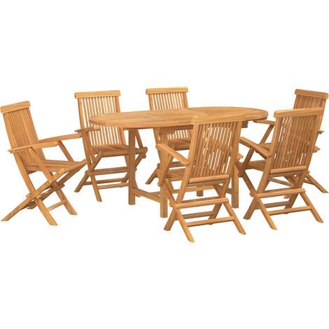 Garten Essgruppe 7 pcs Braun Massivholz Teak