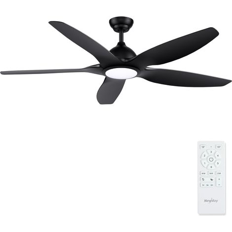 Ventilador de techo grande de 153 cm, color negro, con luz y control remoto, silencioso, con motor CC reversible, 5 aspas, 3 ajustes de temporizador y regulador de intensidad continuo para dormitorio, (1/5)