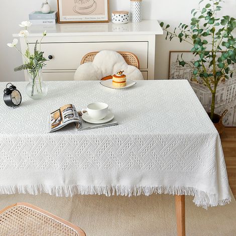 Nappe en lin et coton, petite table ronde, nappe à carreaux blancs pour table basse (1/5)