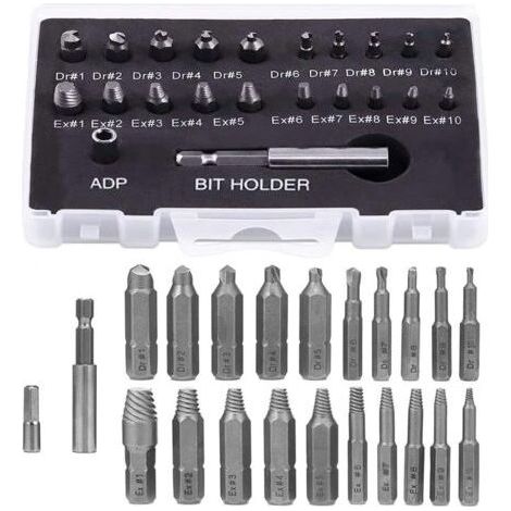 22pcs Damaged Screw Extractors Broken Screw Extractor with Magnetic Bit Holder and Socket Adapter for Broken Screw (1/5)