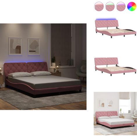 Cadre de lit avec LED sans matelas rose 160x200 cm velours - Lit Plateforme - Lit Design - Lit Velours - Lit Avec Éclairage LED - Chambre À Coucher (1/5)