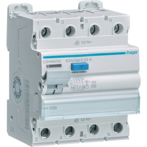 Interrupteur différentiel Hager cdh663d 4P 30mA