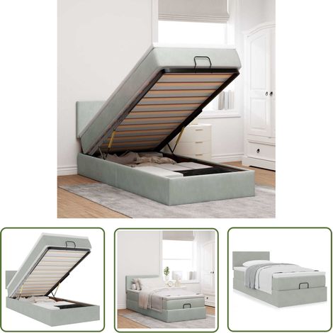 vidaXL Ottoman-Bett mit Matratze Hellgrau 100x200 cm Samt (1/5)