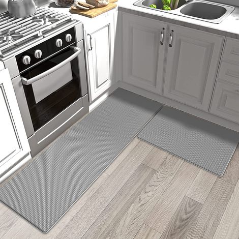Household PVC leather waterproof floor mat, creative cartoon long strip kitchen anti-slip and oil-proof mat - light gray - 441501CM