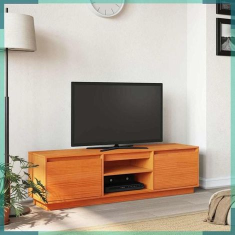 847131 Meuble TV cire marron 140x35x40 cm bois pin massif (1/5)