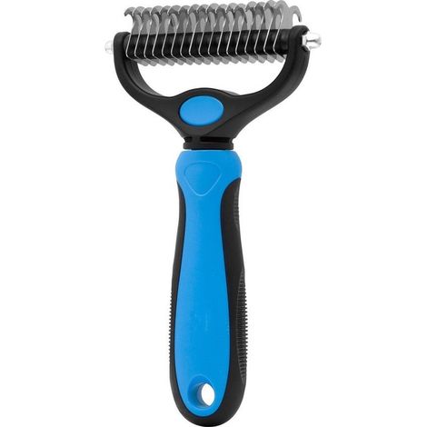 Peigne pour sous-poil - Bleu - Double face - Anti-nœuds - Pour chien et chat (1/5)