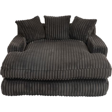 Fauteuil relax  125x155 Cm En Corduroy Noir, Chaiselongue Ergonomique Avec 3 Coussins (1/5)