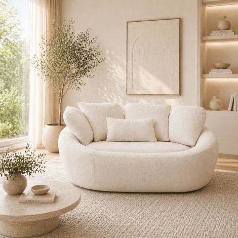 Loveseat 2-Sitzer-Sofa aus cremefarbenem Bouclé – Bio 155 cm –