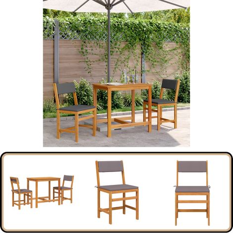 3-tlg. Balkonmöbel-Set mit Kissen Massivholz Akazie - Holztisch - Gartentisch - Esszimmerstuhl - Outdoormöbel - Balkonmöbel