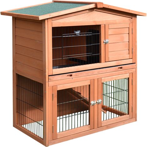 Rabbit Hutch Outdoor Guinea Pig Hutch 2-Tier Bunny Cage No-Leak Tray 100.5 x 55 x 101 cm (1/5)