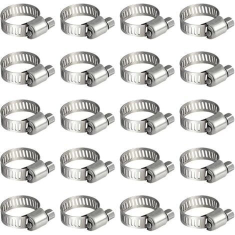 25pcs 6-12mm Collier de Serrage Inox, Collier Serrage Réglable en Acier Inoxydable Convient Pour Piscine, Machine à Laver, Jardin (1/5)