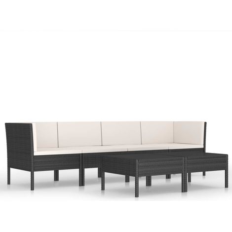 Mobili da giardino mobili da esterno Set di mobili da 6 pezzi con cuscini in resina intrecciata nera 020016913