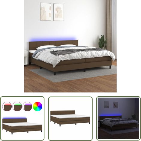 The Living Store Sommier à lattes de lit matelas et LED Marron foncé 200x200 cm - Sommier Tapissier - Lit Plateforme - Lit Avec Rangement - Matelas À Ressorts Ensachés - Éclairage LED (1/5)