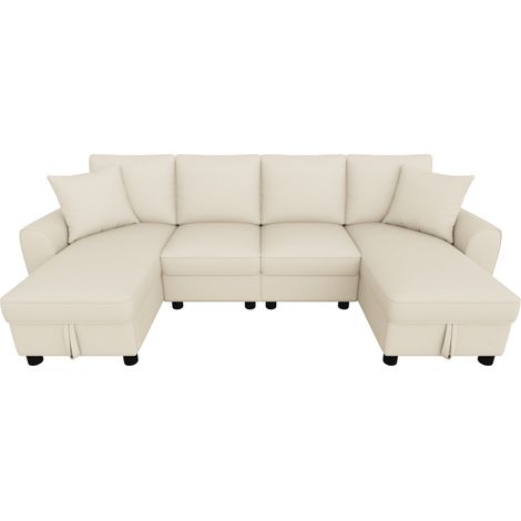 Sofá modular en U de chenilla beige con 2 chaise longues y almacenaje 280 x 137 x 84 cm (1/5)