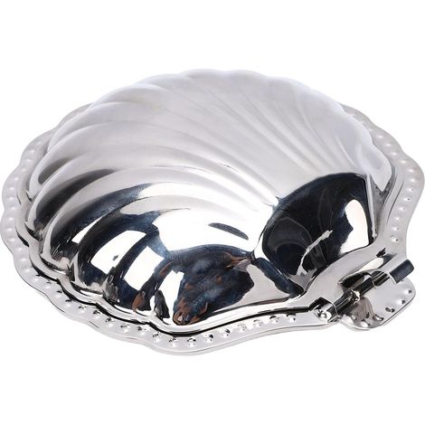 Seashell Jewelry Tray, Trinket Tray, Decorative Stainless Steel Serving Tray with Silver Finish for Jewelry Storage, Party Decoration (1/5)