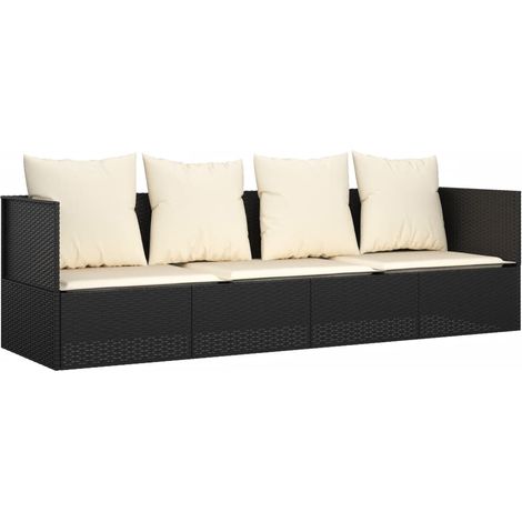 vidaXL Outdoor Lounge Bed with Cushions Black Poly Rattan