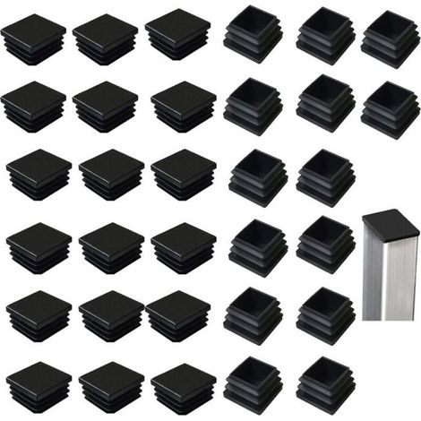 Bouchons à lamelles pour tubes carrés - MICH - Lot de 32 - 40x40 mm - Plastique noir - Antidérapant (1/4)
