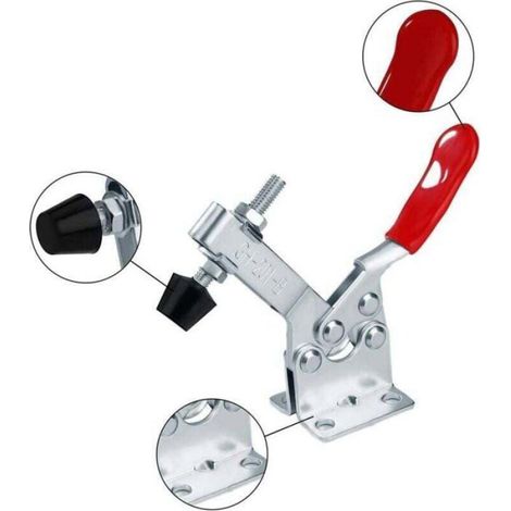 Lot de 4 Sauterelle à serrage vertical, Acier carbone, Base horizontale, Poignée ergonomique, Menuiserie et soudage (1/4)