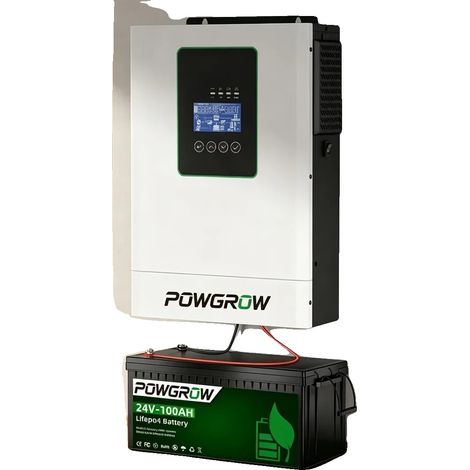 Inversor solar híbrido, potencia nominal 3600 W, rango de voltaje MPPT 40 V-450 V, potencia pico 7,2 kVA, dimensiones 47 cm x 33 cm x 15 cm, salida de onda sinusoidal pura. (1/5)