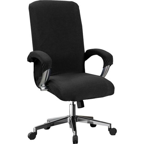 Housse de Chaise de Bureau Extensible, Housse de Fauteuil Rotatif Élastique, Housse de Siège d'ordinateur Amovible Universel, Lavable Couverture Protector pour Pivotante Accoudoirs Chaise (noir) (1/5)