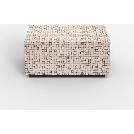 Ahd Amazing Home Design – Table basse rectangulaire en bois artisanal avec décorations en mosaïque de noix de coco – Dimensions 90x60x40 cm – Style moderne et unique (1/4)