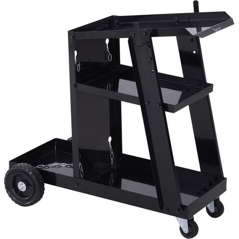 CARRELLO DA OFFICINA PORTA IMPIANTO DI SALDATURA 3 RIPIANI 4 RUOTE NERO (1/5)