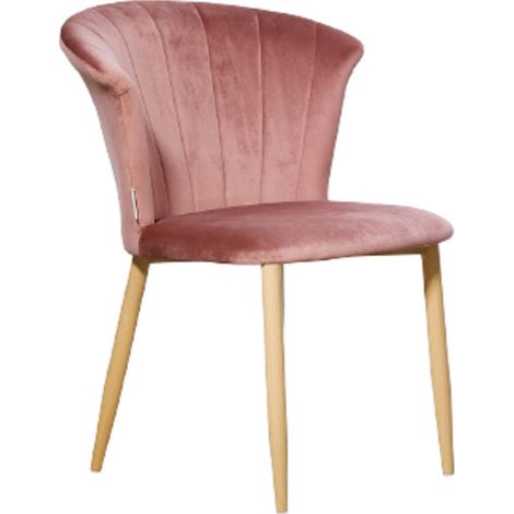 Chaise de salle à manger rembourrée en velours – Dossier incurvé – Pieds en bois massif – Hauteur 78 cm – Rose – Life Interiors (1/4)