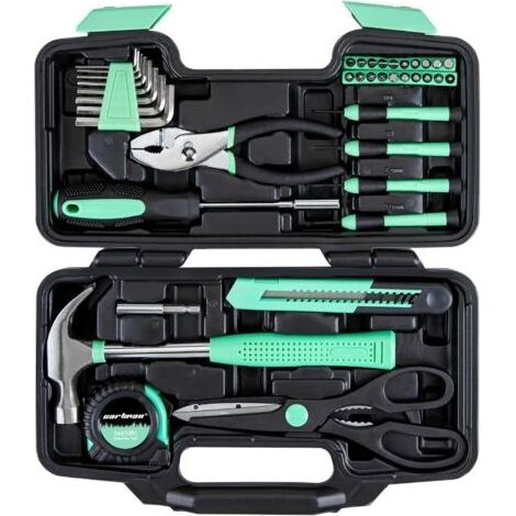 Coffret d'outils ménagers 39 pièces, outils ménagers essentiels avec étui de rangement en plastique, vert (1/5)