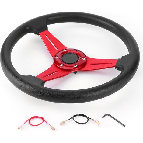 Luocute Volant de Course 14 Pouces 350 Mm, Volant à Dérive en Alliage D'aluminium avec Poignée Antidérapante, Universel pour la Plupart des Voitures (rouge) (1/5)