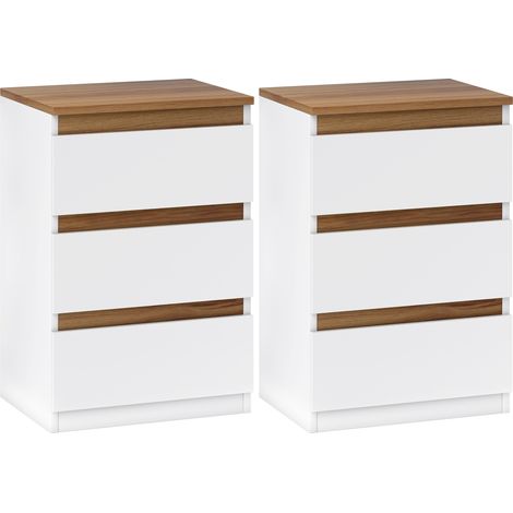 Confezione da 2 comodini stretti con 3 cassetti per soggiorno/corridoio, 40x30x59,5 cm,bianco.