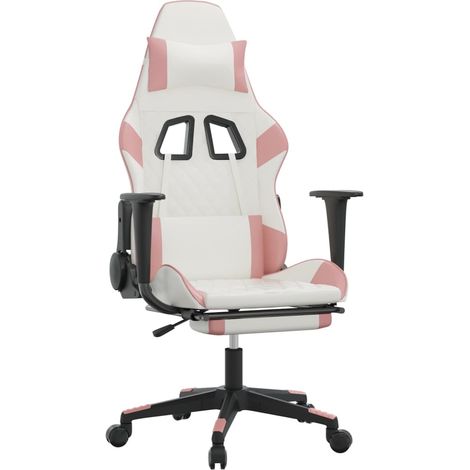 Silla gaming con reposapiés cuero sintético blanco y rosa vidaXL (1/5)