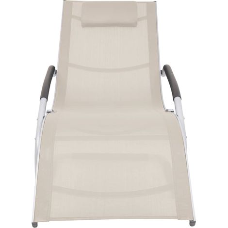 Chaise longue Transat Bain de soleil avec oreiller Aluminium et textilène Crème (1/5)